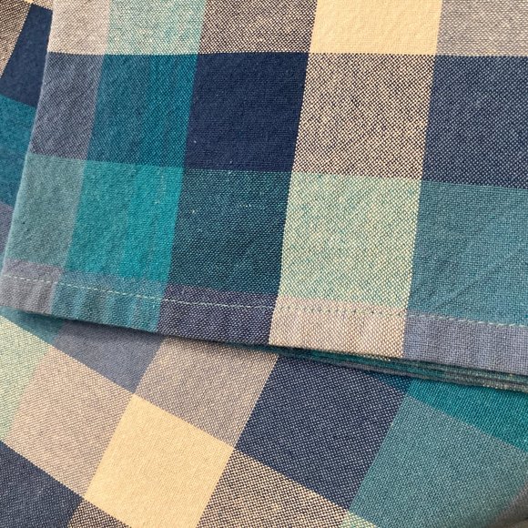 Country Living Vintage Cotton Large Blue Check Tablecloth  96" x 57" - Picture 4 of 7